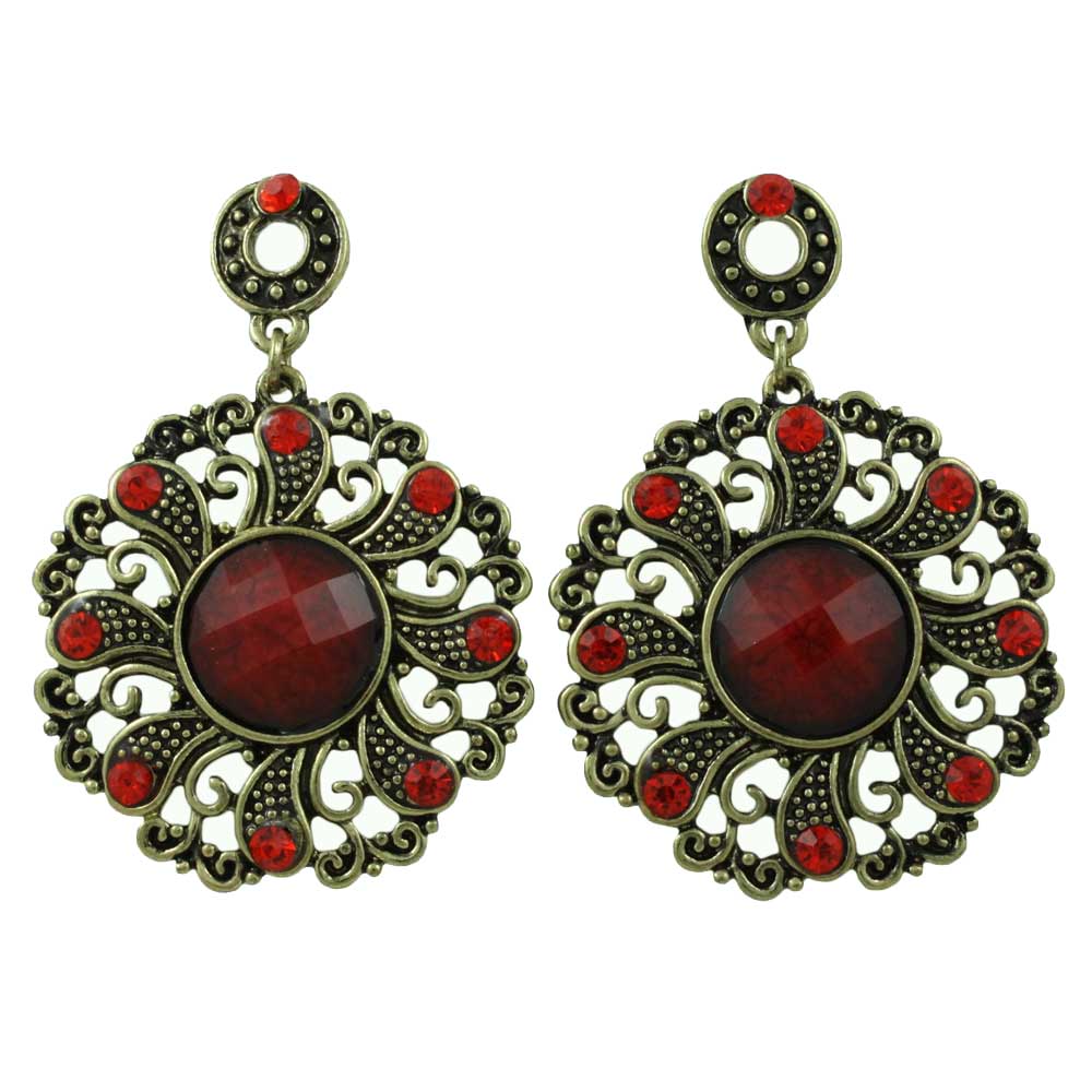 Lilylin Designs Antique Gold-tone Red Filigree Discs Pierced Earring