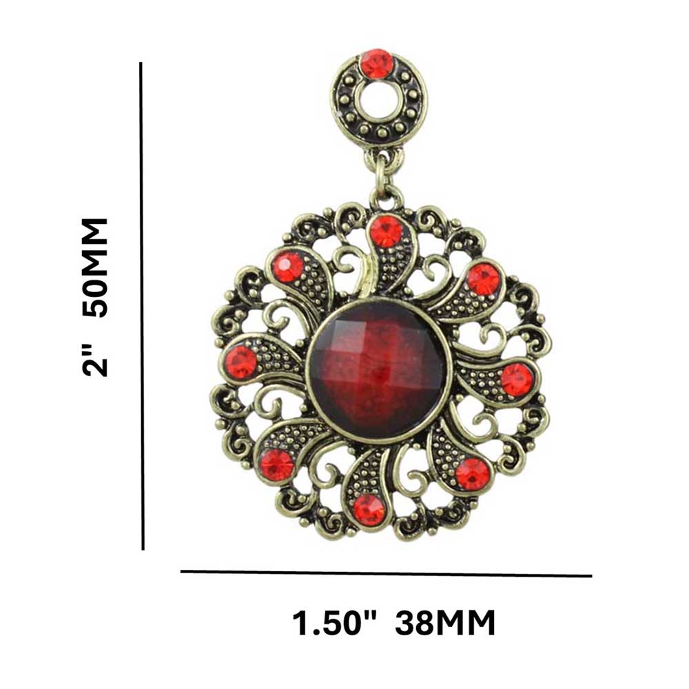 Antique Gold - tone Red Filigree Discs Pierced Earring - REC560 - Lilylin Designs