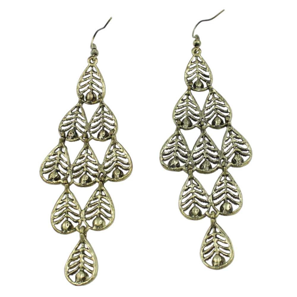 Dangling Filigree Leaves with Red Crystals Earring - REC561 - Lilylin Designs