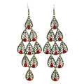 Dangling Filigree Leaves with Red Crystals Earring - REC561 - Lilylin Designs
