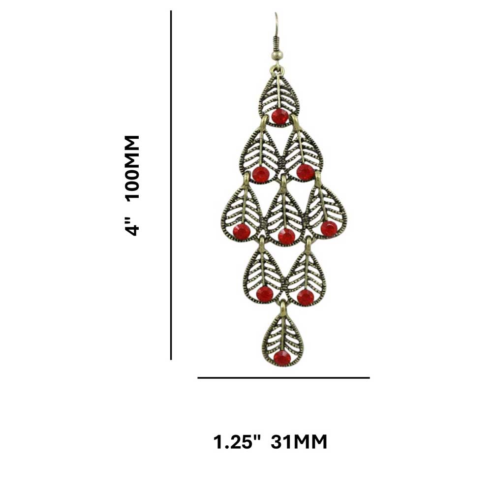 Dangling Filigree Leaves with Red Crystals Earring - REC561 - Lilylin Designs