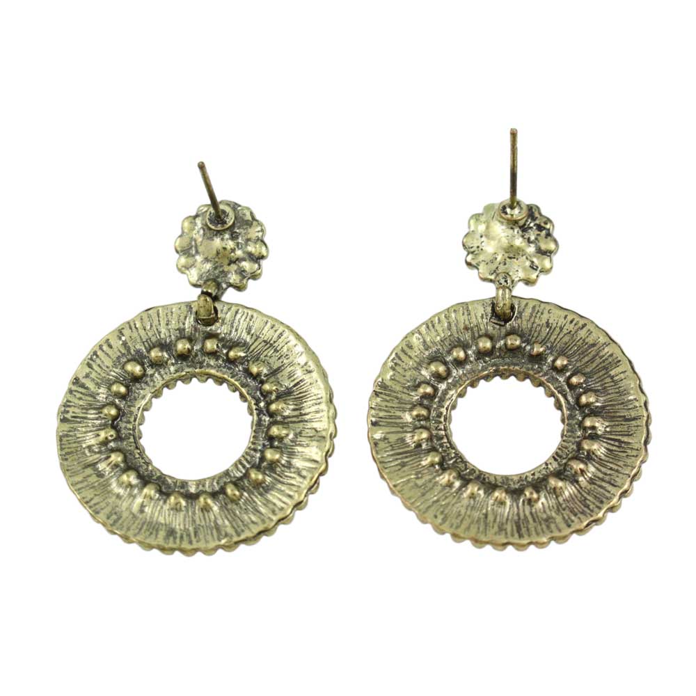 Antique Gold - tone Colorful Crystal Open Circle Pierced Earring - REC562 - Lilylin Designs