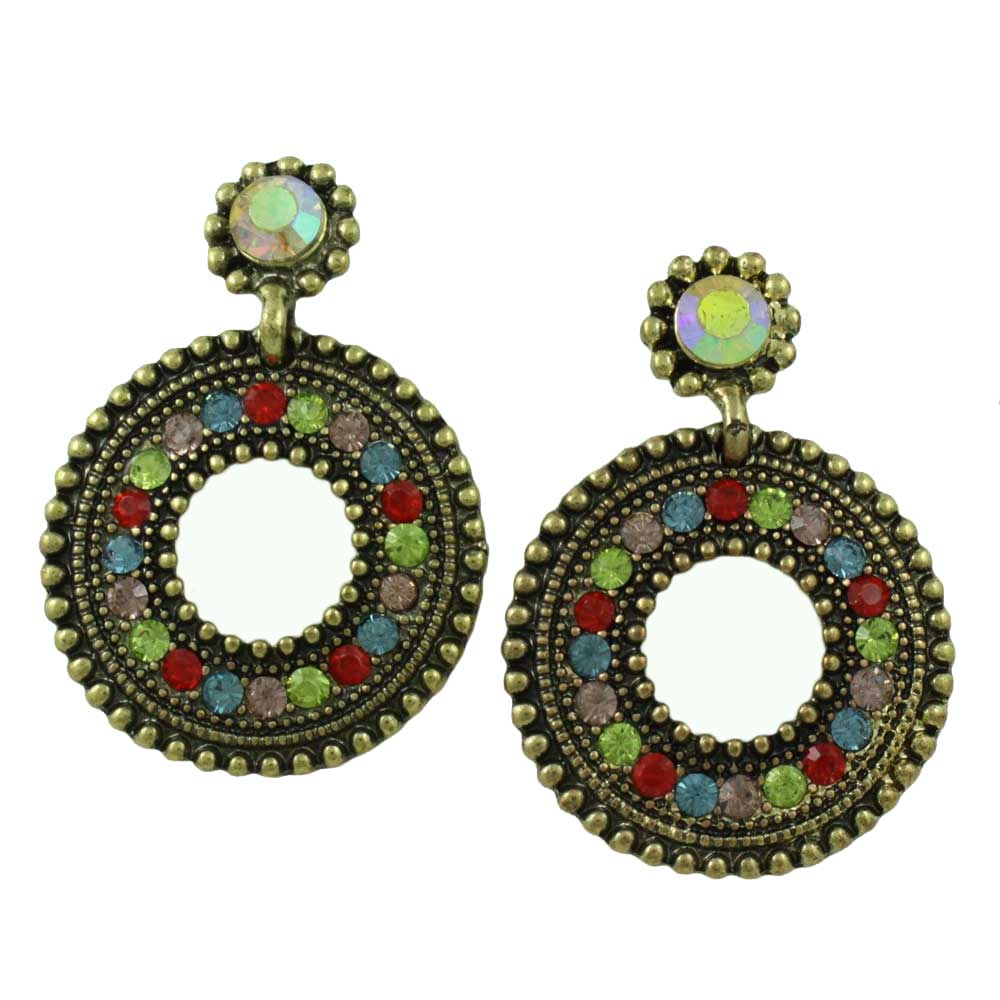 Lilylin Designs Gold-tone Colorful Crystal Open Circle Pierced Earring