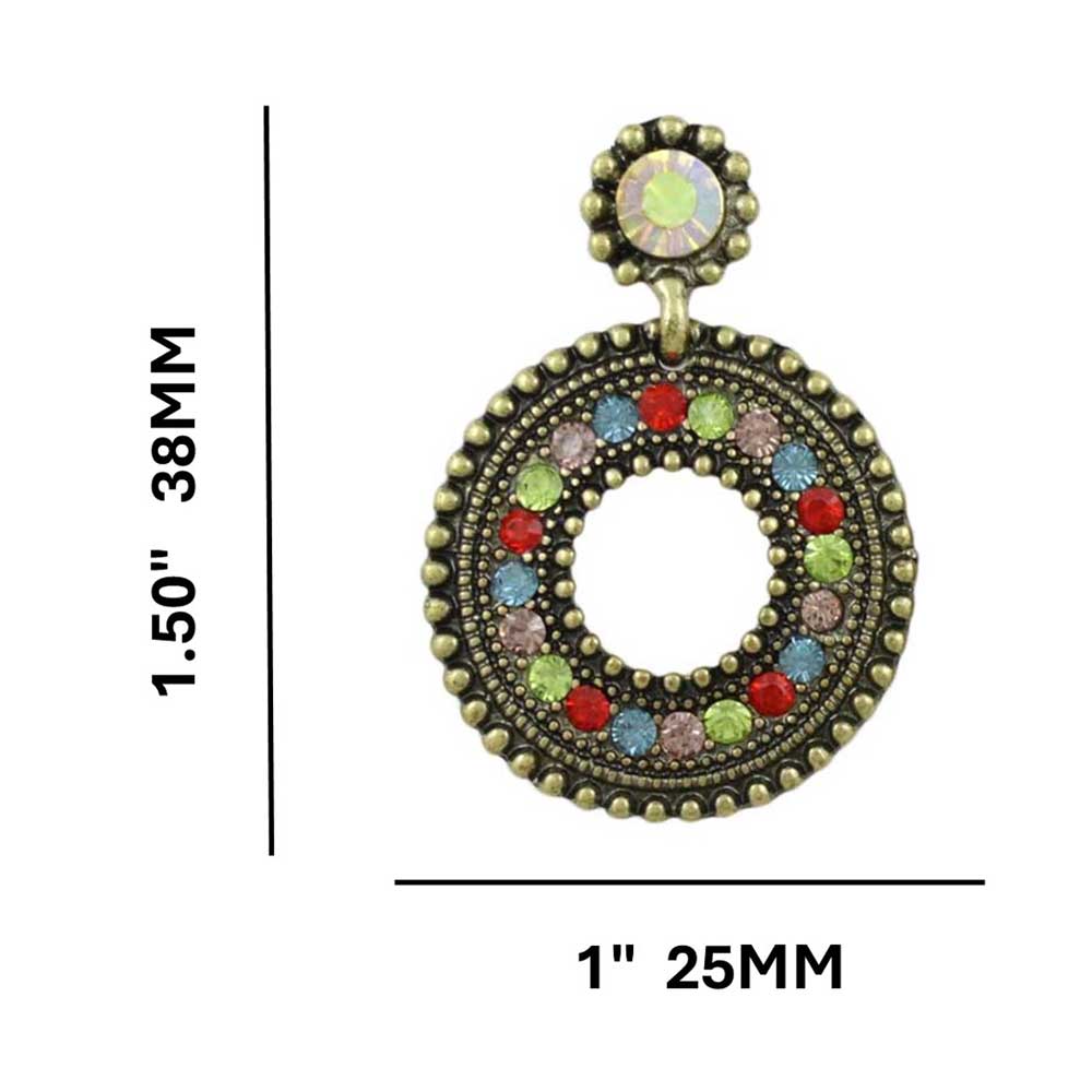 Antique Gold - tone Colorful Crystal Open Circle Pierced Earring - REC562 - Lilylin Designs