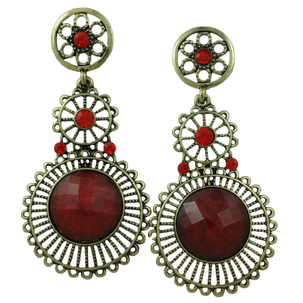 Lilylin Designs Antique Gold 3 Red Dangling Filigree Discs Pierced Earring