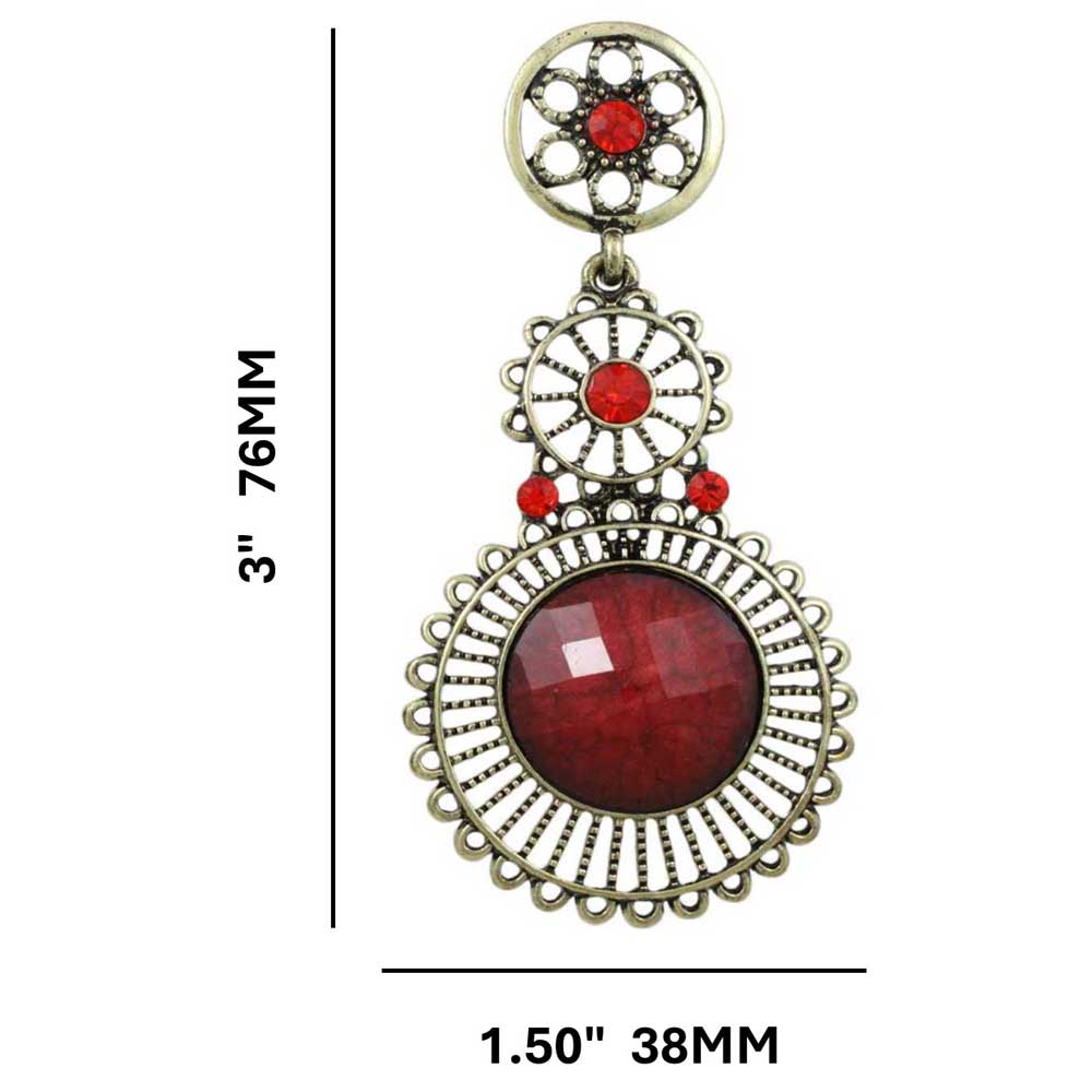 Antique Gold 3 Red Dangling Filigree Discs Pierced Earring - REC563 - Lilylin Designs