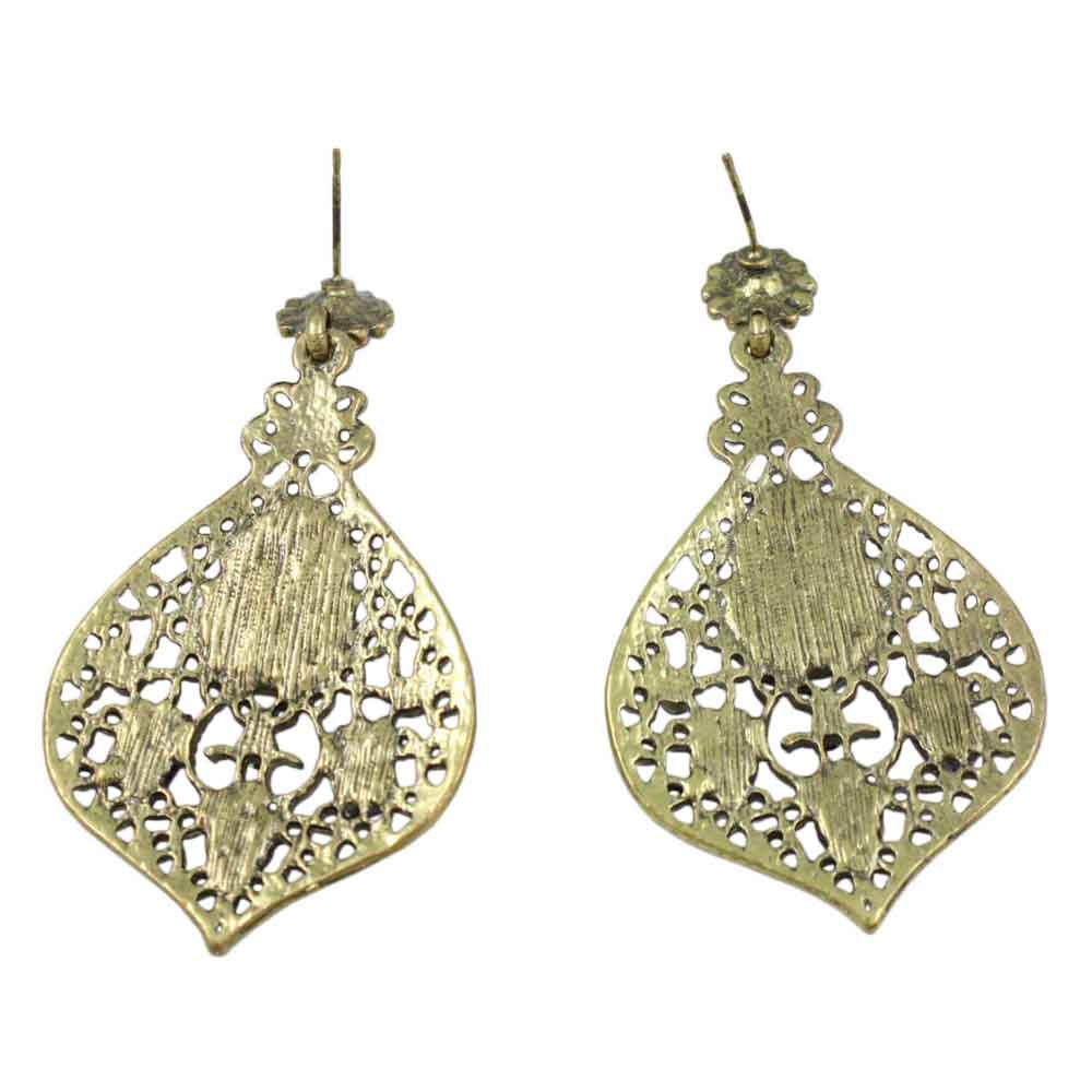 Antique Gold - tone Filigree Fan with Purple Stones Pierced Earring - REC564 - Lilylin Designs