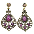 Antique Gold - tone Filigree Fan with Purple Stones Pierced Earring - REC564 - Lilylin Designs