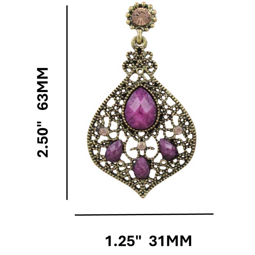 Antique Gold - tone Filigree Fan with Purple Stones Pierced Earring - REC564 - Lilylin Designs