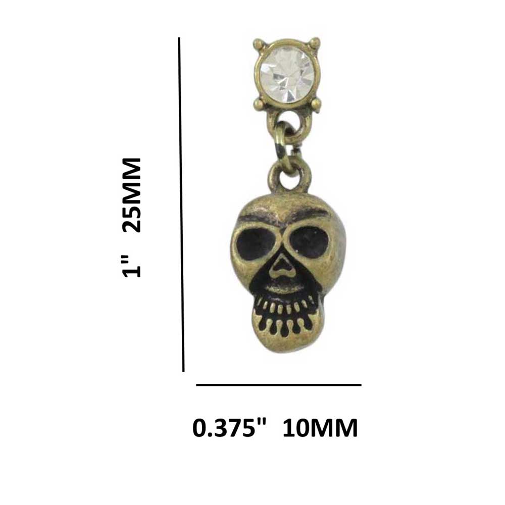 Bronze Skull with Crystal Pierced Earring - REC565 - Lilylin Designs