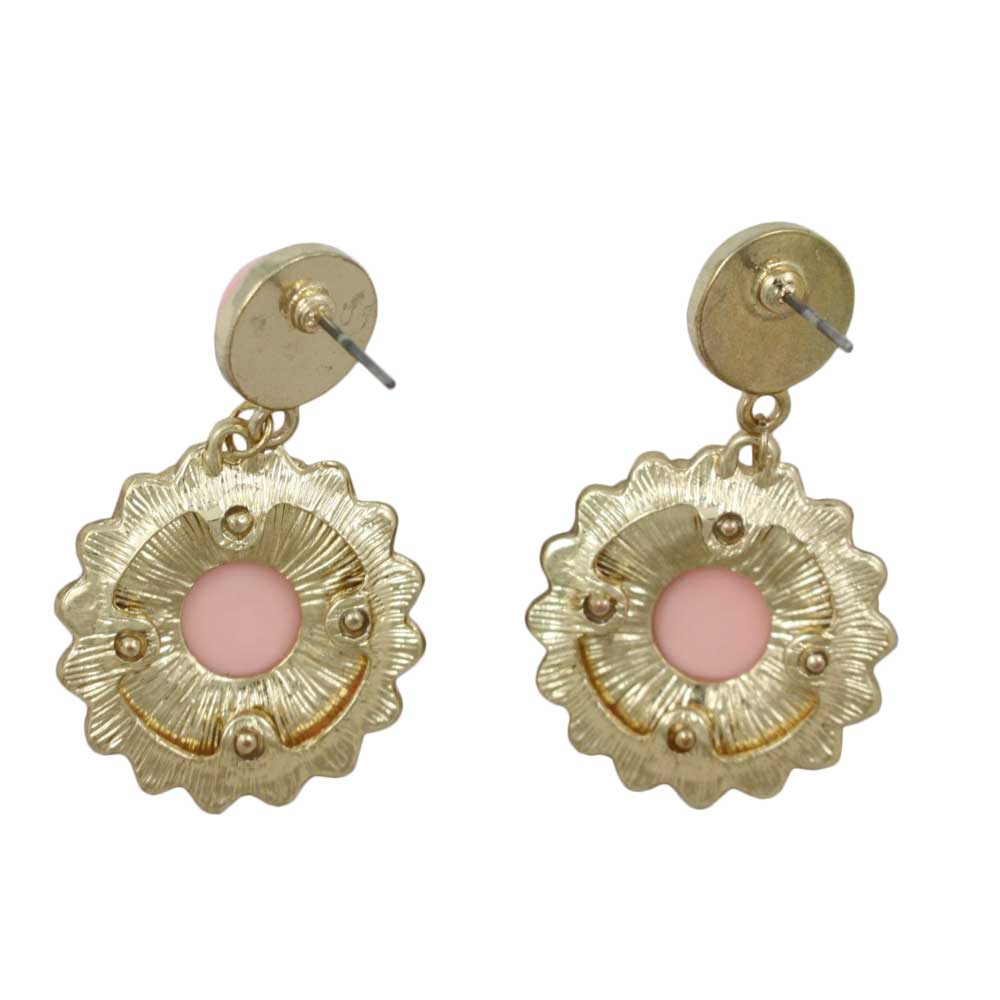 Pink Flower with Clear Crystals Dangling Pierced Earring - REC566 - Lilylin Designs