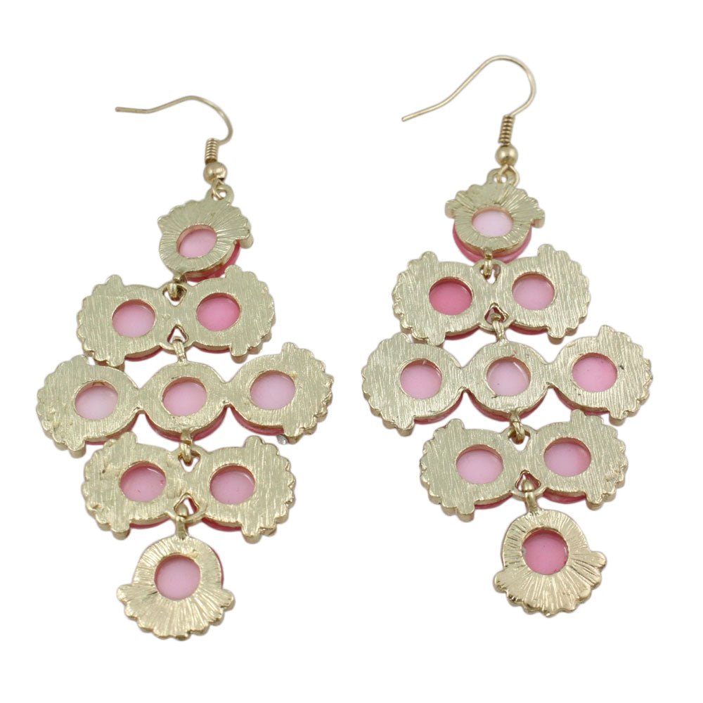 Round Pink Discs with Clear Crystals Dangling Earring - REC567 - Lilylin Designs