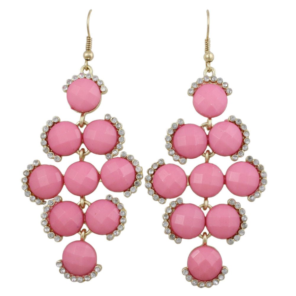 Round Pink Discs with Clear Crystals Dangling Earring - REC567 - Lilylin Designs