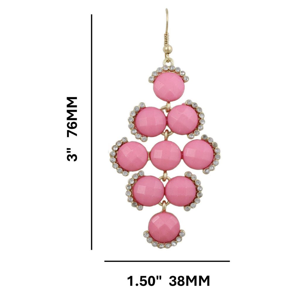 Round Pink Discs with Clear Crystals Dangling Earring - REC567 - Lilylin Designs