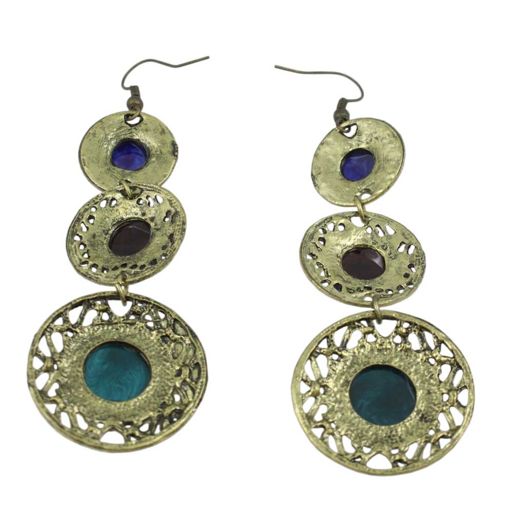 Antique Blue, Red, and Turquoise Discs Earring - REC569 - Lilylin Designs
