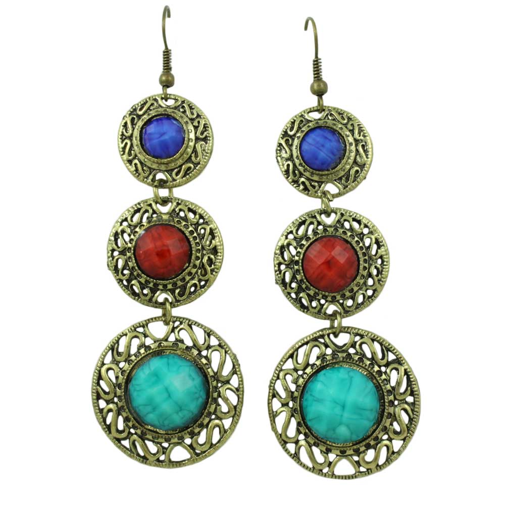 Lilylin Designs Antique Gold with Blue, Red, and Turquoise Discs Pierced Earring