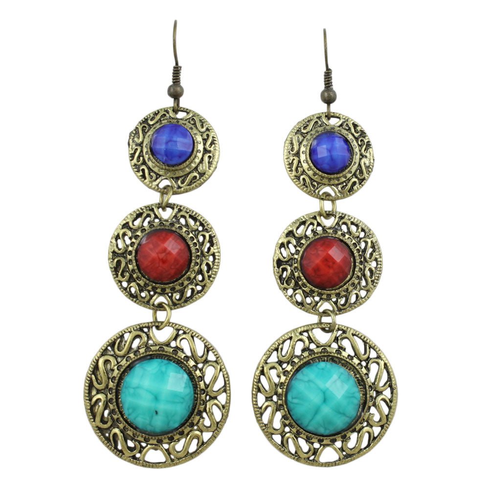 Antique Blue, Red, and Turquoise Discs Earring - REC569 - Lilylin Designs