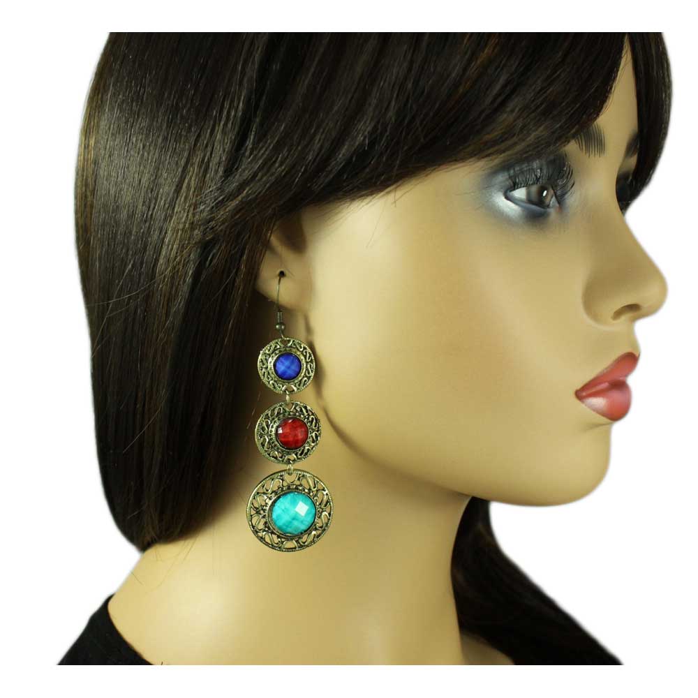 Antique Blue, Red, and Turquoise Discs Earring - REC569 - Lilylin Designs