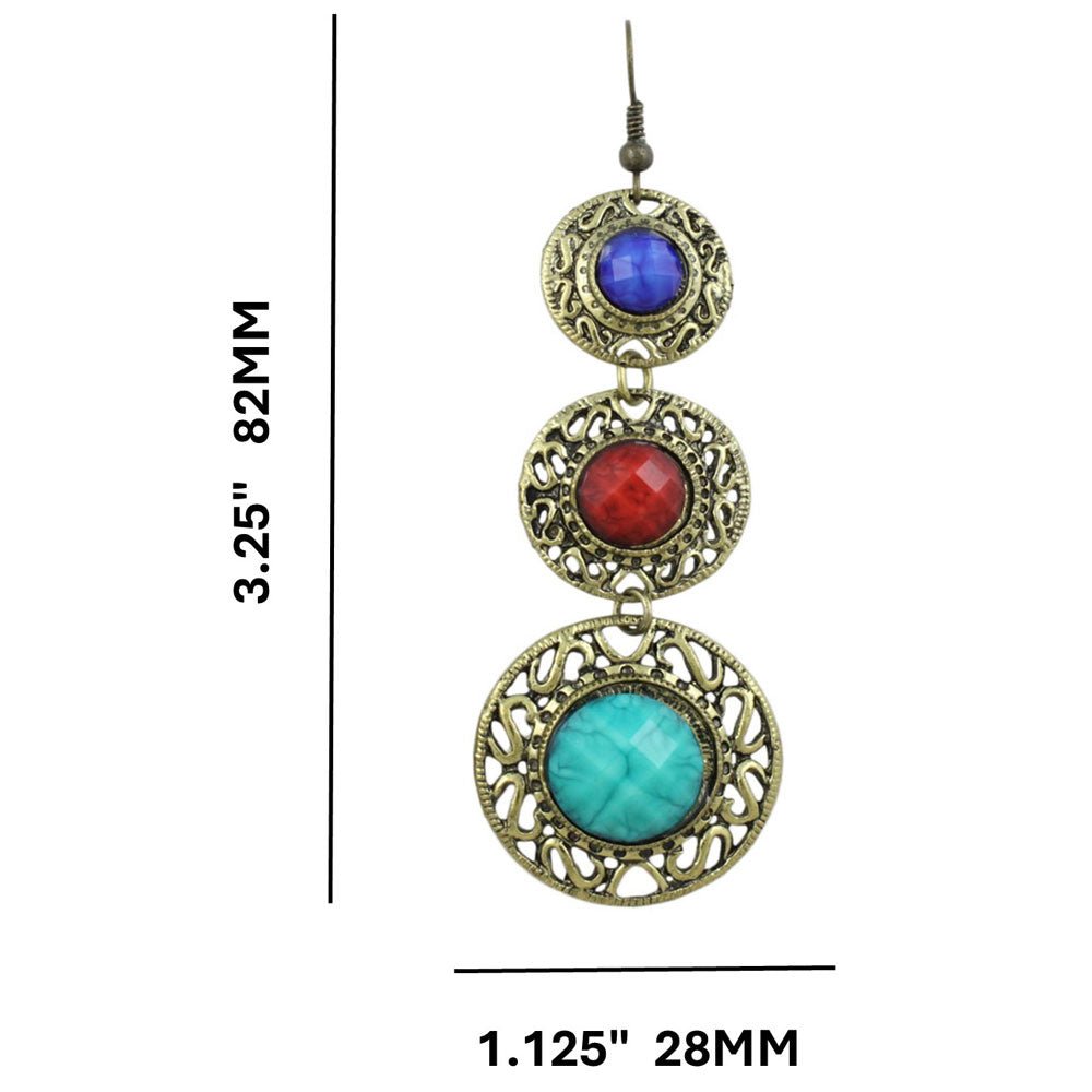 Antique Blue, Red, and Turquoise Discs Earring - REC569 - Lilylin Designs
