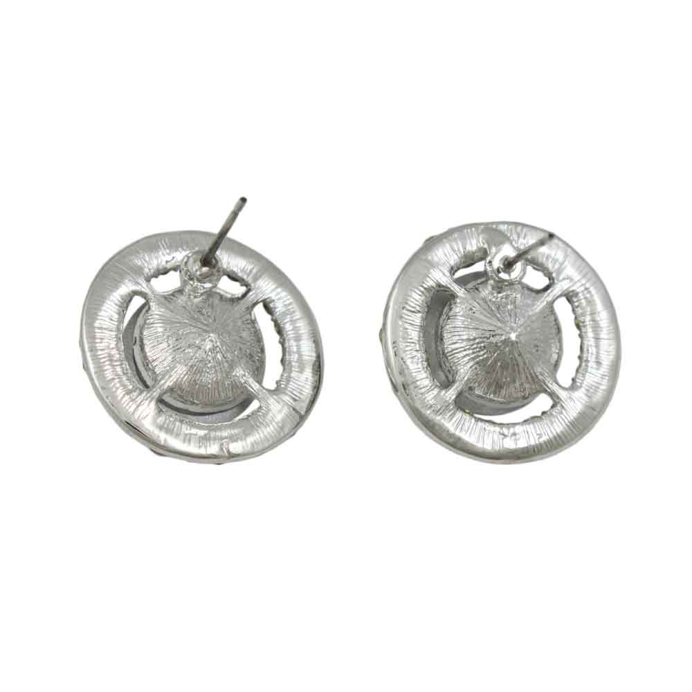 Round Aquamarine Blue Crystal Button Pierced Earring - REC570B - Lilylin Designs