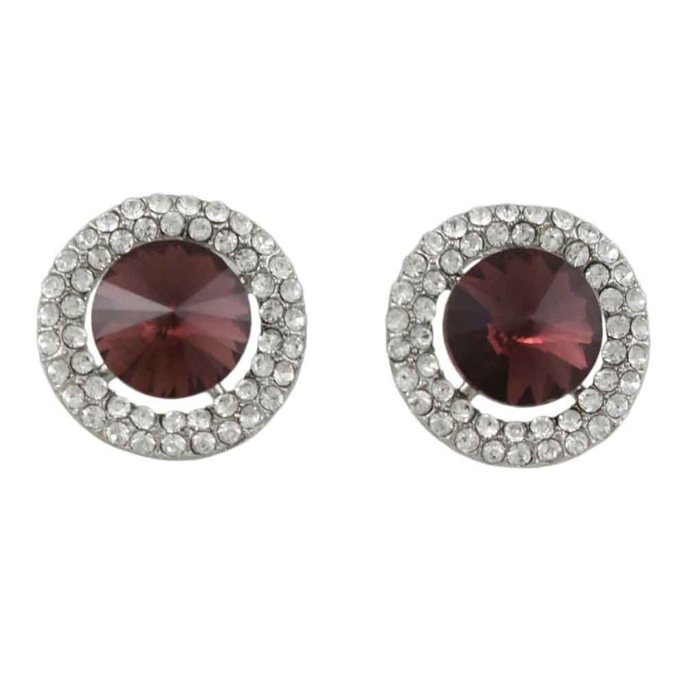 Round Dark Red Crystal Button Pierced Earring - REC570 - Lilylin Designs