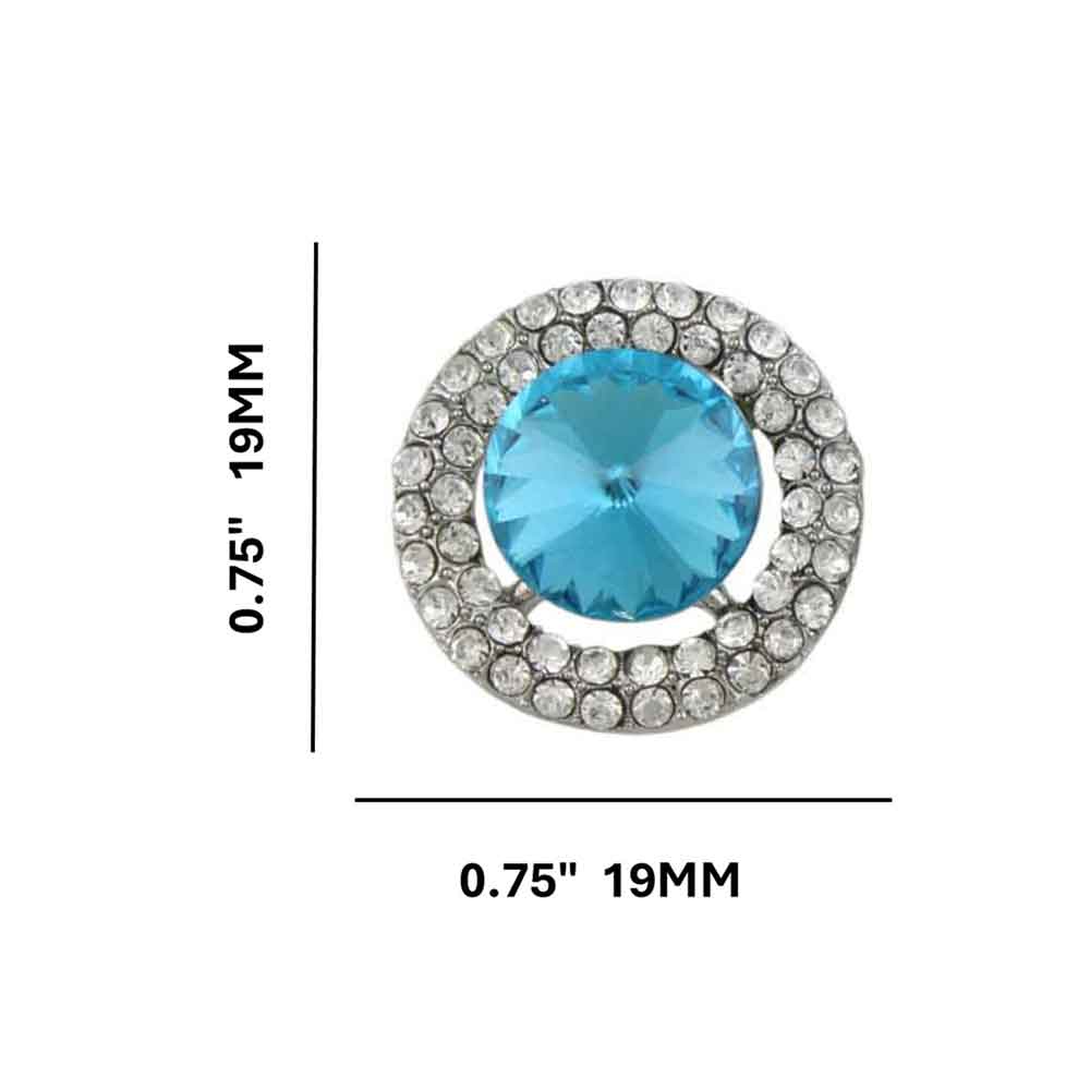 Round Aquamarine Blue Crystal Button Pierced Earring - REC570B - Lilylin Designs