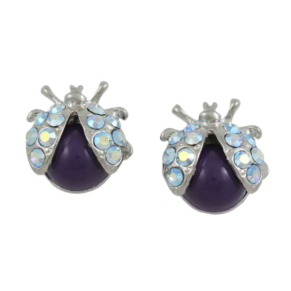 Purple Ladybug with Crystal Wings Pierced Earring - REC575 - Lilylin Designs