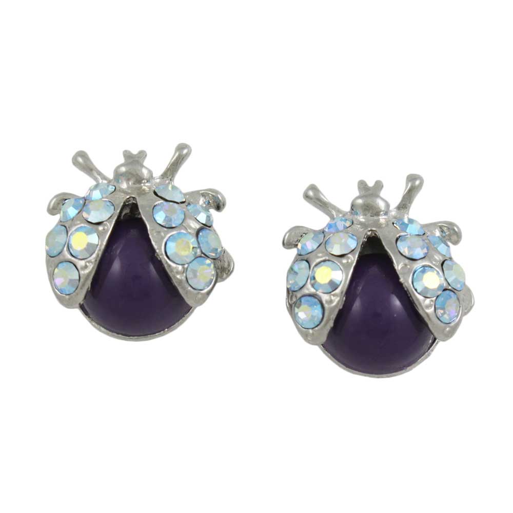 Lilylin Designs Purple Ladybug with Blue Crystals Pierced Earring