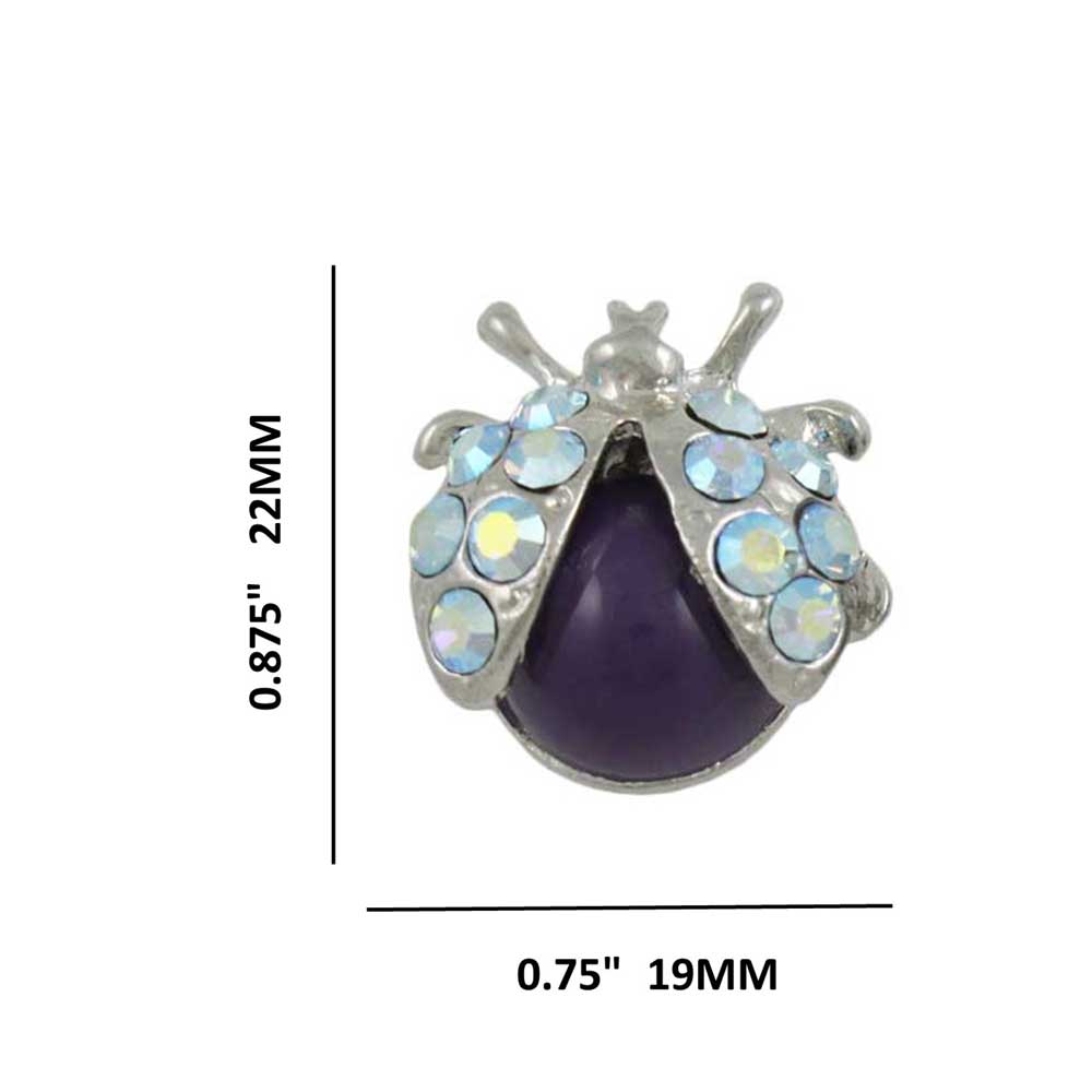 Purple Ladybug with Crystal Wings Pierced Earring - REC575 - Lilylin Designs
