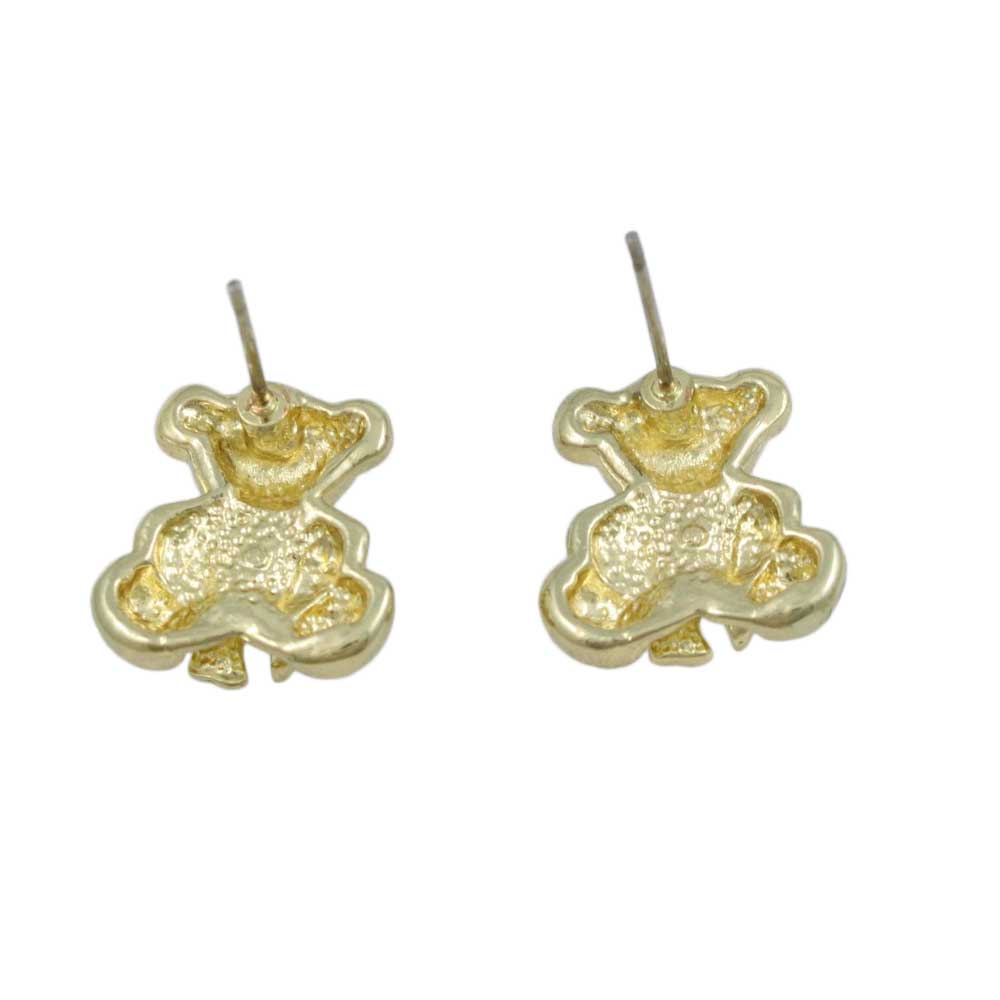 Gold Teddy Bear with Large Crystal Bow - Tie Stud Earring - REC577 - Lilylin Designs