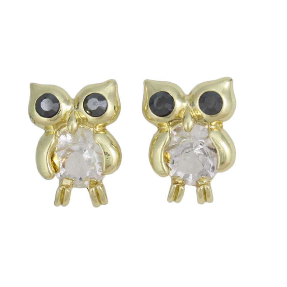 Small Crystal Owl Stud Pierced Earring - REC578 - Lilylin Designs
