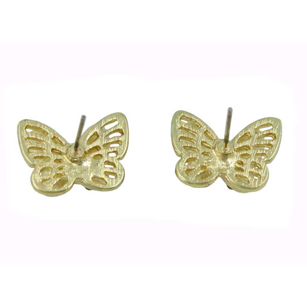 3D Double Gold and Tan Crystal Butterfly Pierced Earring - REC581 - Lilylin Designs