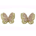 3D Double Gold and Tan Crystal Butterfly Pierced Earring - REC581 - Lilylin Designs