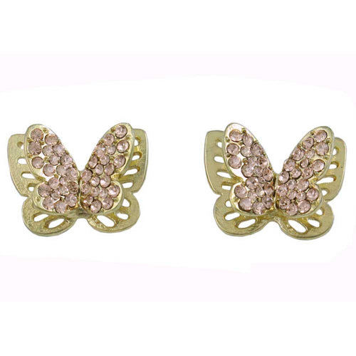 3D Double Gold and Tan Crystal Butterfly Pierced Earring - REC581 - Lilylin Designs