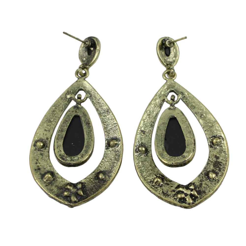 Teardrop with Dangling Black Stone Pierced Earring - REC586 - Lilylin Designs