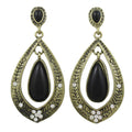 Teardrop with Dangling Black Stone Pierced Earring - REC586 - Lilylin Designs