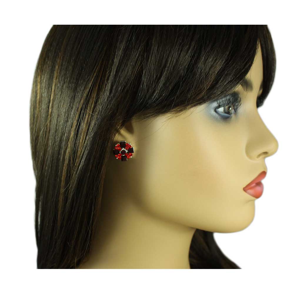 Red and Dark Red Crystals Clip Earring - REC608C - Lilylin Designs