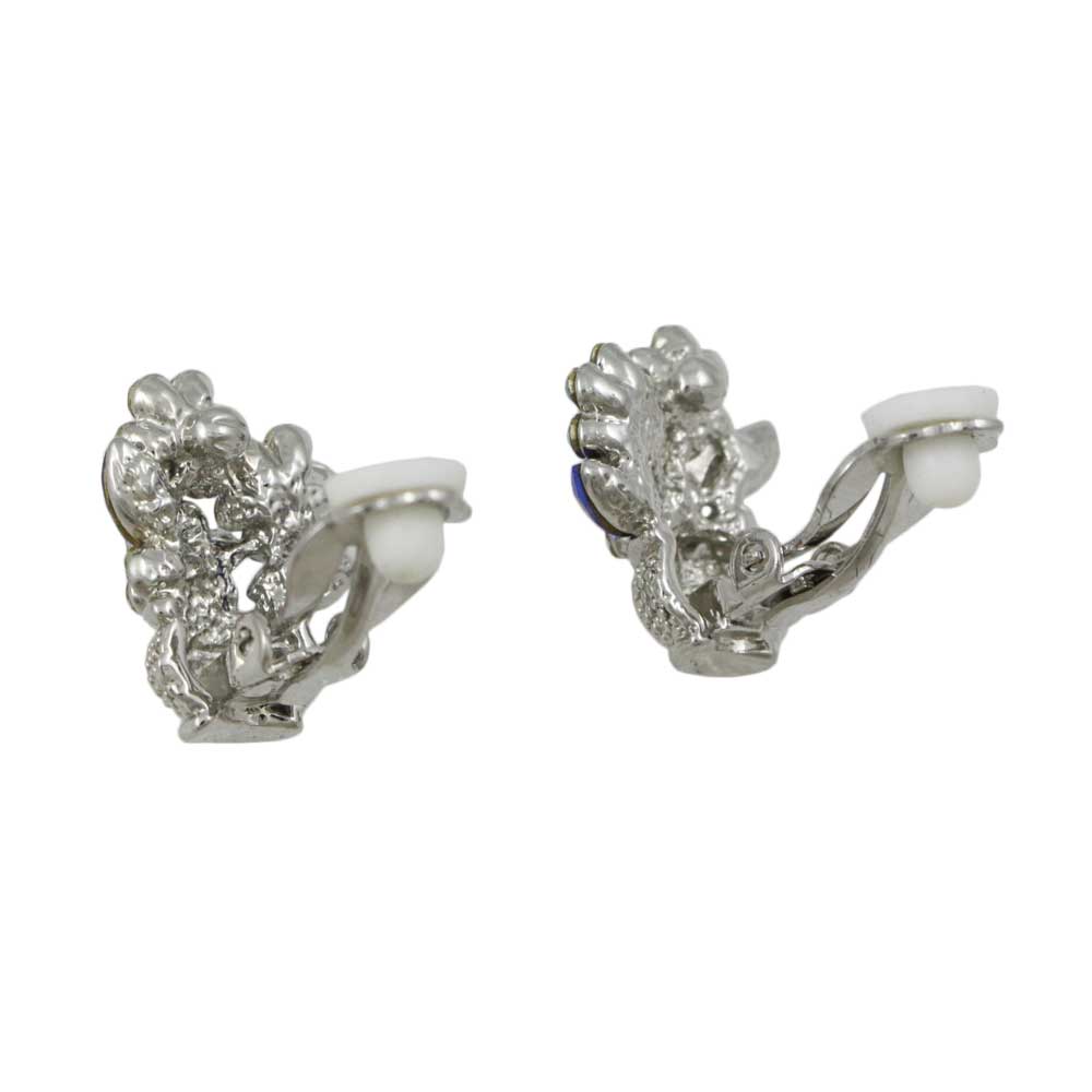 Vase with Blue Crystal Daisies Clip Earring - REC614AC - Lilylin Designs
