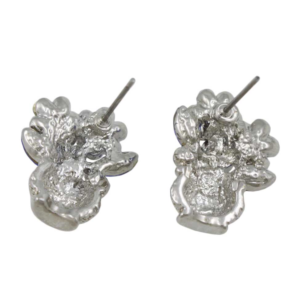 Vase with Blue Crystal Daisies Pierced Earring - REC614A - Lilylin Designs