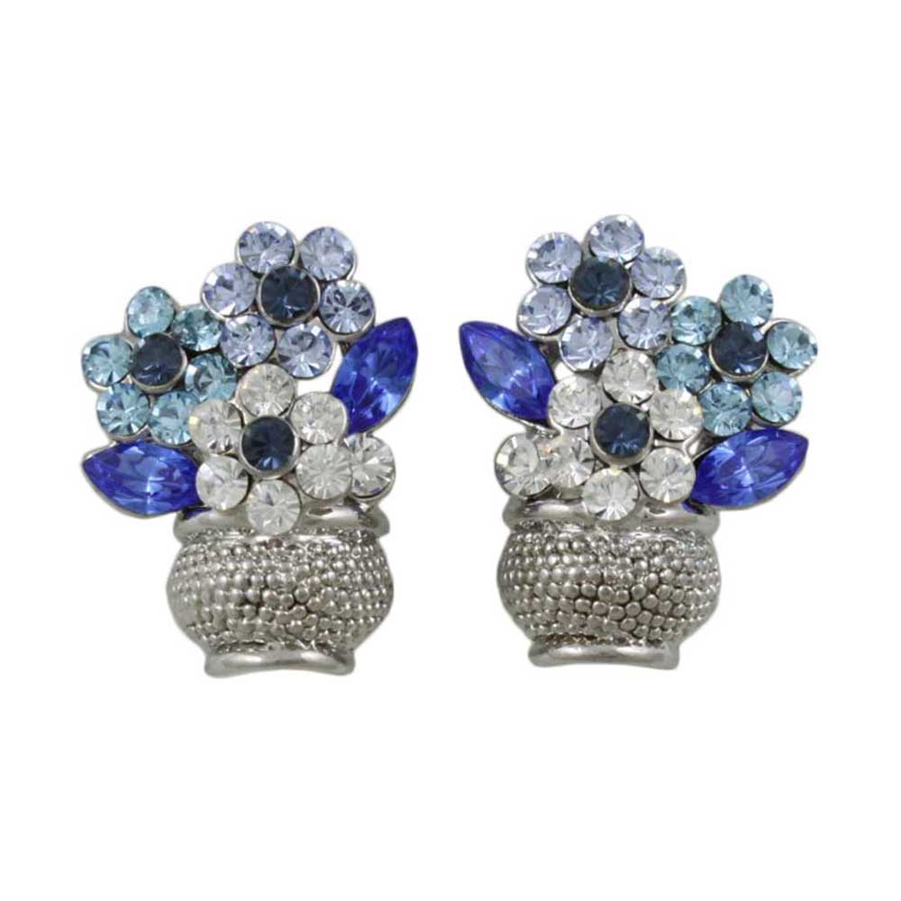 Vase with Blue Crystal Daisies Clip Earring - REC614AC - Lilylin Designs