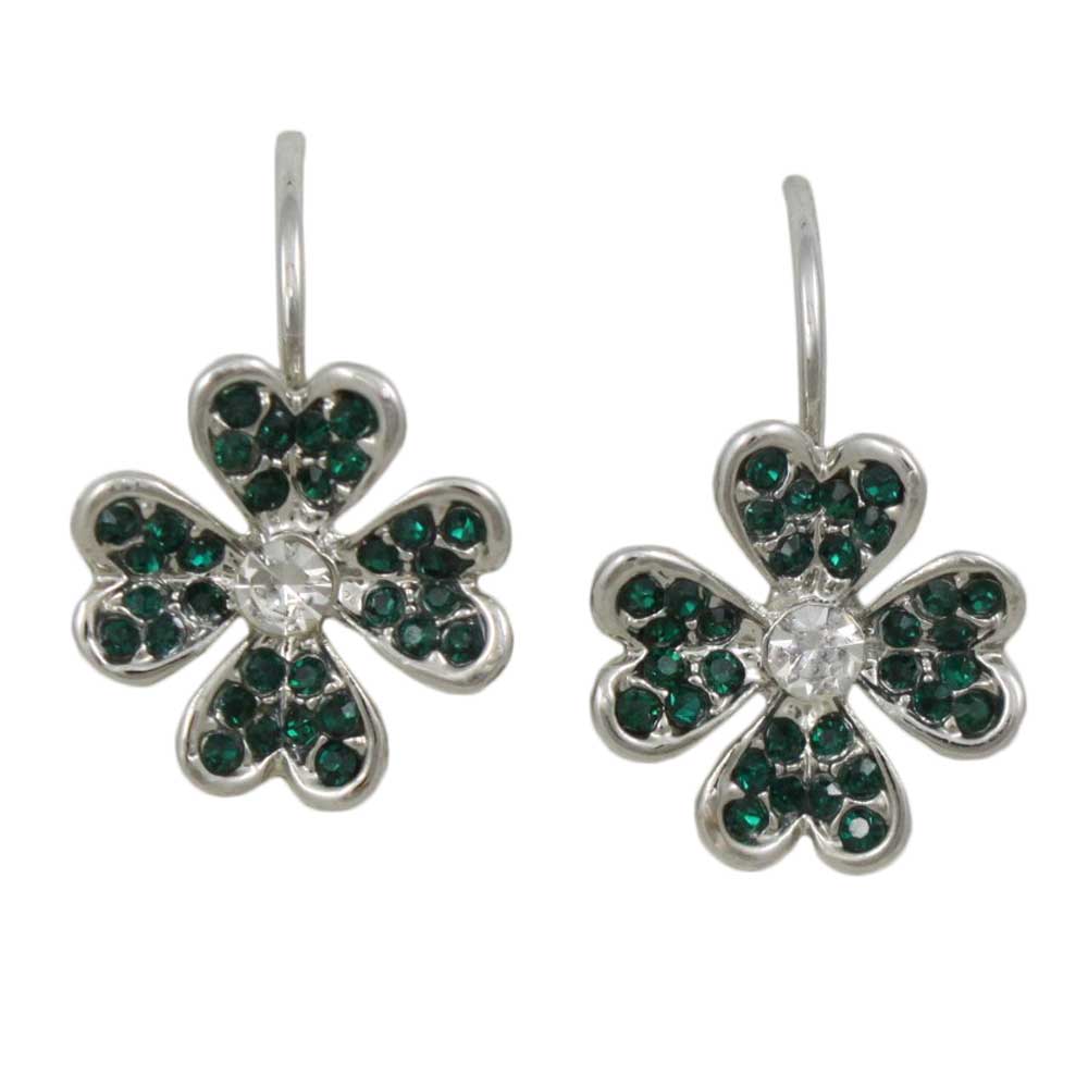 Green Crystal 4 Leaf Clover Leverback Pierced Earring - REC701A - Lilylin Designs