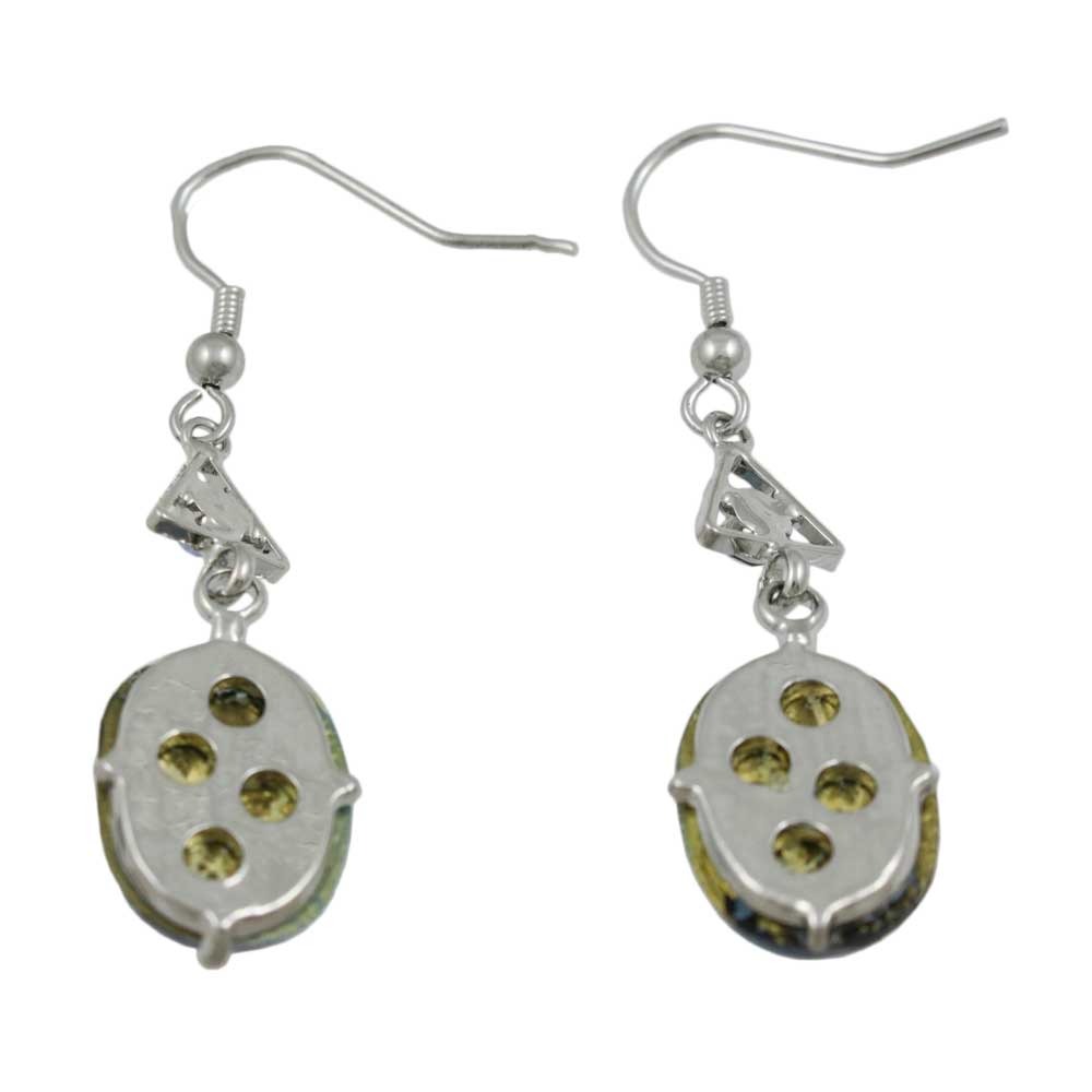 Blue Marbled Glass with Blue Crystal Pierced Earring - REC726 - Lilylin Designs