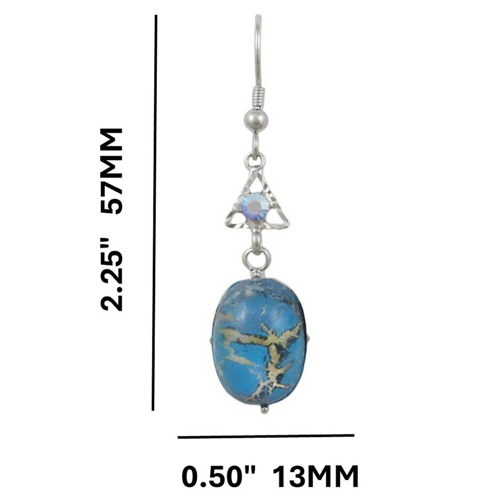 Blue Marbled Glass with Blue Crystal Pierced Earring - REC726 - Lilylin Designs