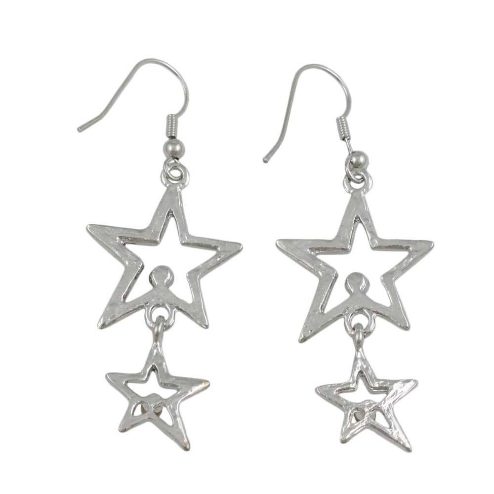 Red White Blue Patriotic Dangling Stars Pierced Earring - REC754RB - Lilylin Designs