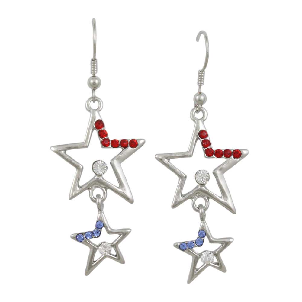Red White Blue Patriotic Dangling Stars Pierced Earring - REC754RB - Lilylin Designs