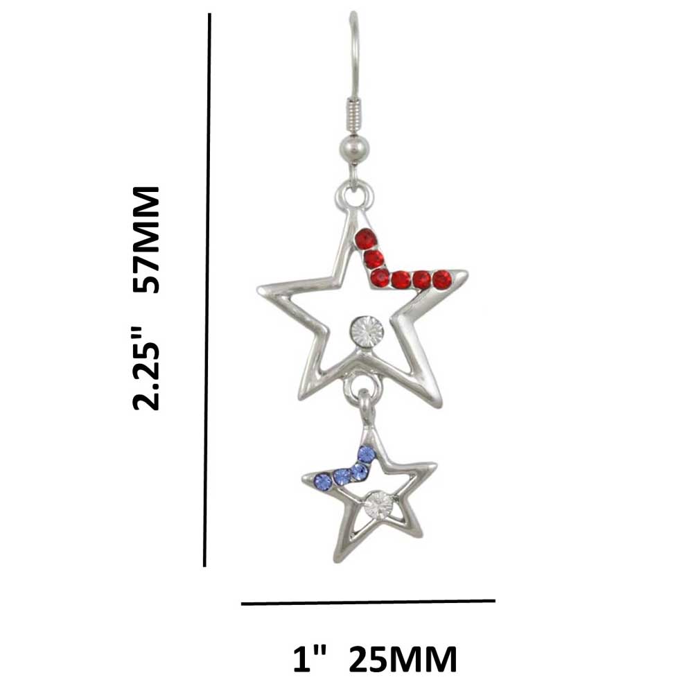 Red White Blue Patriotic Dangling Stars Pierced Earring - REC754RB - Lilylin Designs