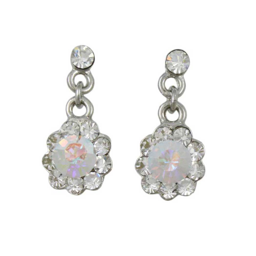Aurora Borealis Crystal Flower Dangling Pierced Earring - REC761 - Lilylin Designs