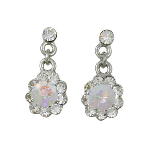 Aurora Borealis Crystal Flower Dangling Pierced Earring - REC761 - Lilylin Designs