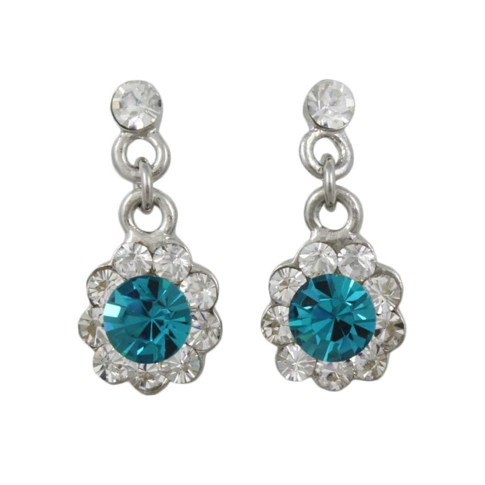 Blue Zircon Crystal Flower Dangling Pierced Earring - REC761VM - Lilylin Designs