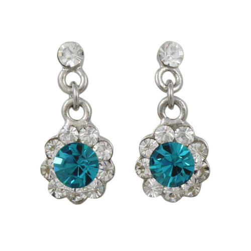 Blue Zircon Crystal Flower Dangling Pierced Earring - REC761VM - Lilylin Designs